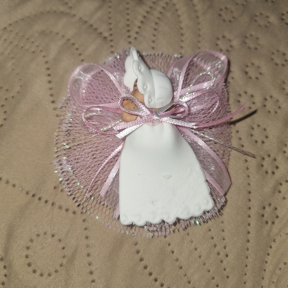 12 Sleeping Baby With Baptism Gown el  with Pink Bow